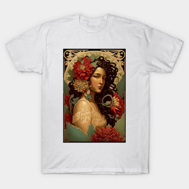 Mexican Beauty with Dahlias T-Shirt by ArtNouveauChic